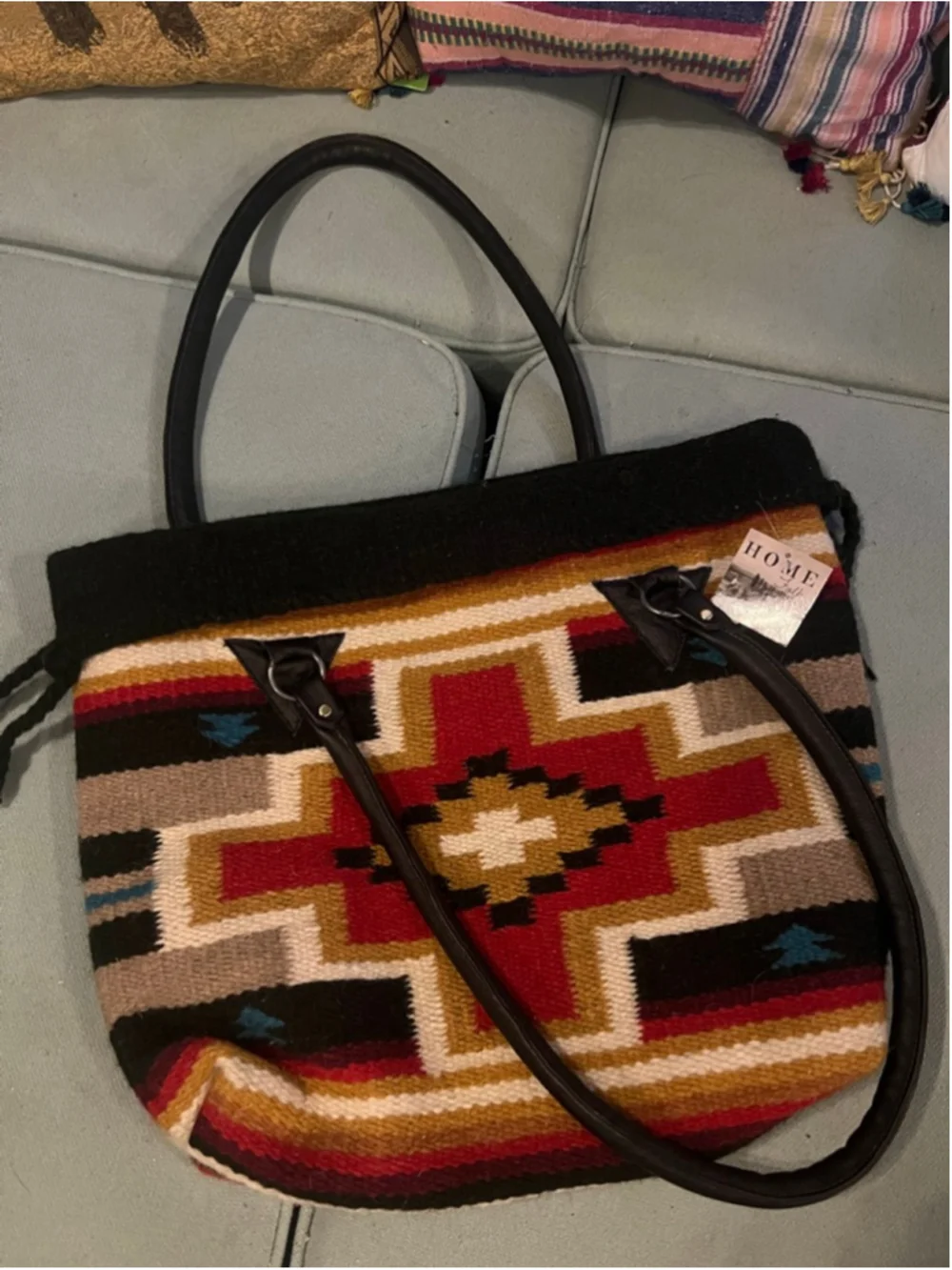 Women's Home Folk One Size Southwestern Pattern Tote Bag in Black and Red